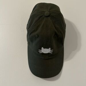 Green Embroidered Kitty Baseball Cap